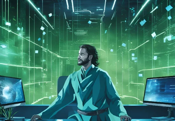 An It managher who is a jedi at his job, create the image as a banner